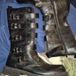 Men's Black Multi-Buckle Leather Boots